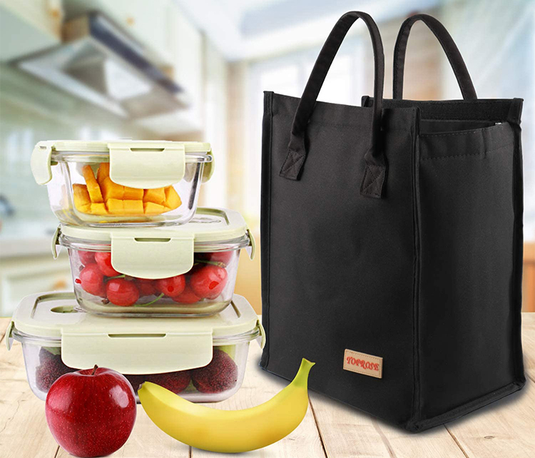 Black oxford tote bag storage meals snacks beverages drinks lunch bag