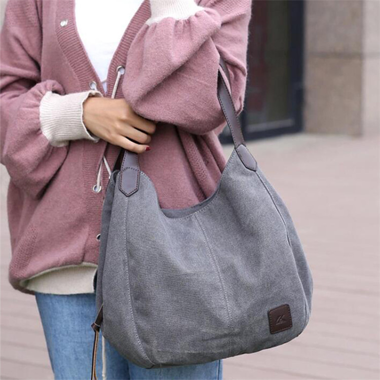 Pre designed trending color grey 100 coton canvas rivage tote bag vanity overnight gift travel handle bag