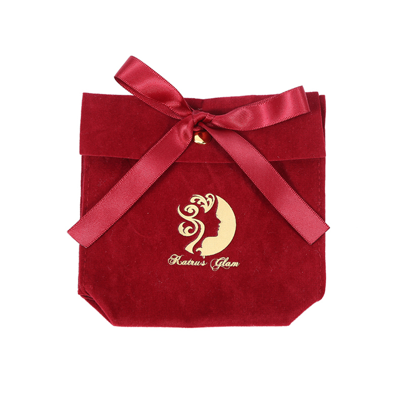 Custom envelope red velvet jewelry bag wedding gift bag with bow