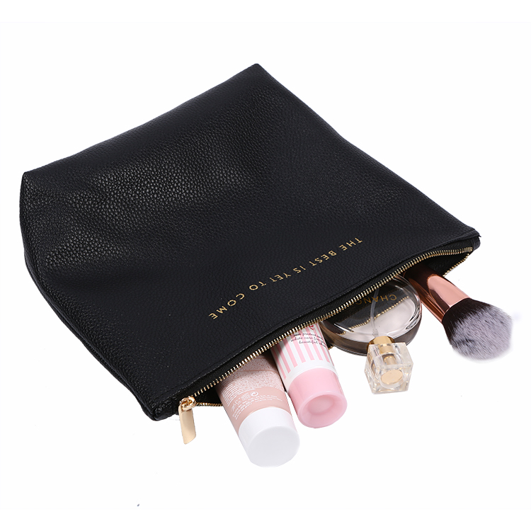 Personalised oem packaging lipstick travel black pu leather custom print cosmetic bag logo