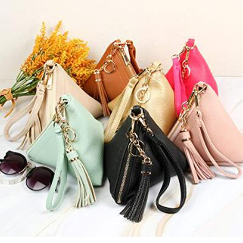 Fashion Triangle Design Small Pu Leather Key Collection Pouch With Handle