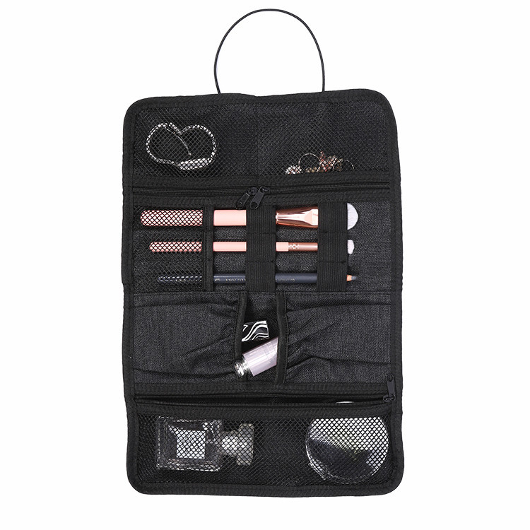 Custom roll up jewelry makeup cosmetic kit tool wall beautiful hanging bag storage organizer bag