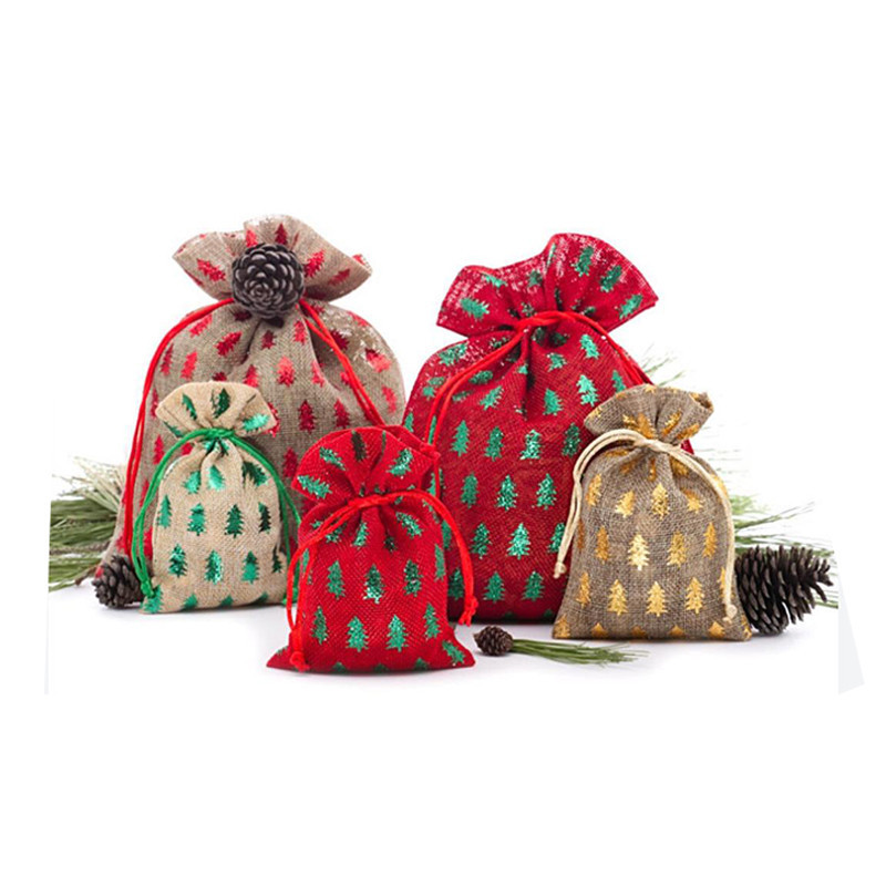 Reusable Printed Design Jute Christmas Gift Packing String Sweet Bag