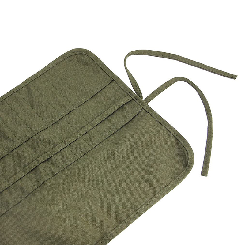Custom green small tool pencil accessory bag canvas roll up artist paint brush bag
