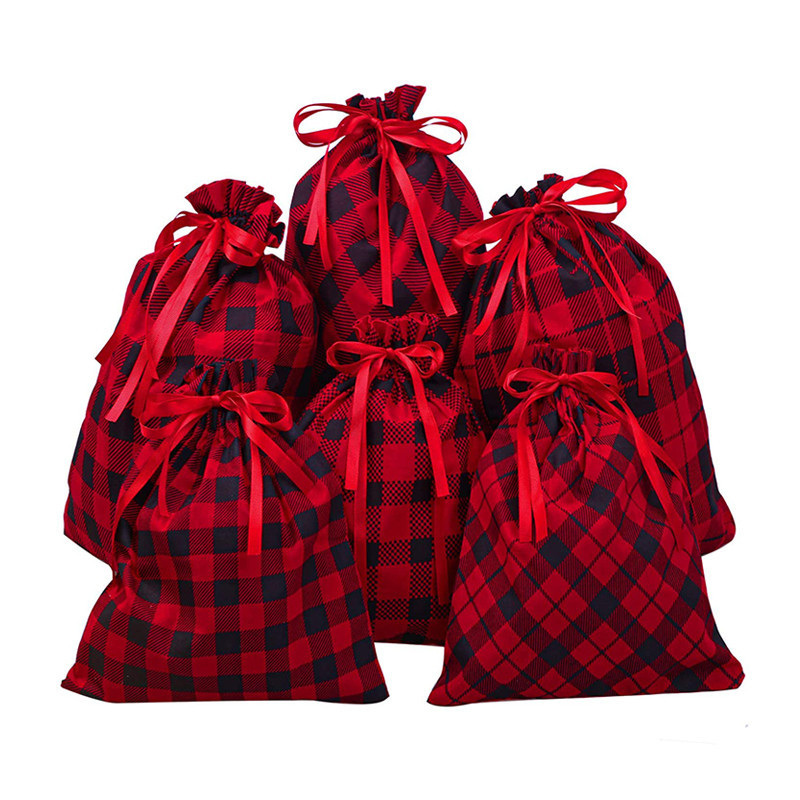 Natural Eco Custom Print Gift Packaging Storage Cotton Drawstring Pouch Bag With Christmas Design