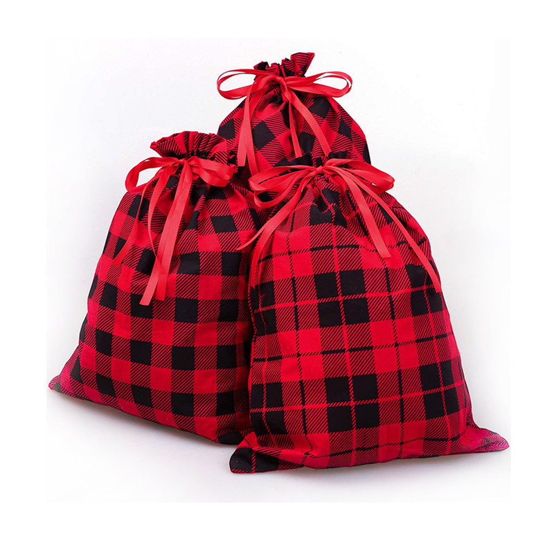 Natural Eco Custom Print Gift Packaging Storage Cotton Drawstring Pouch Bag With Christmas Design