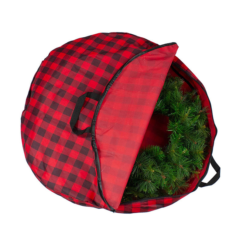 Custom red polyester zipper wrapping storage christmas tree bag with handles
