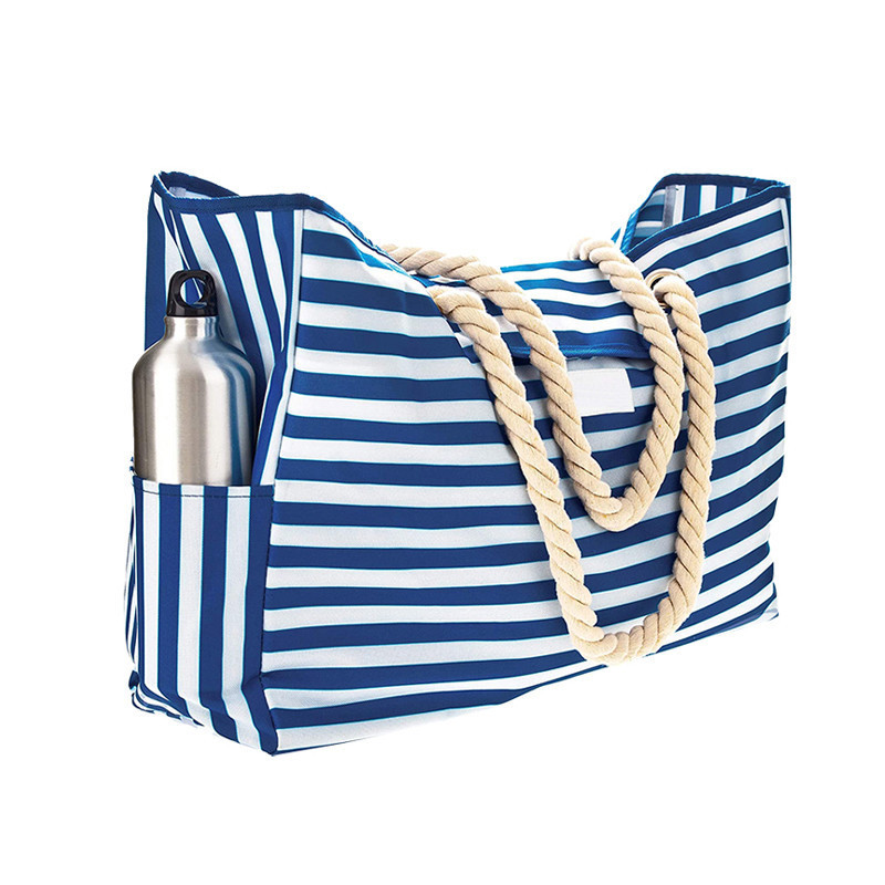 Portable Cloth Rope Cotton Outdoors Handbag Stripe Canvas Beach Bag Wholesale
