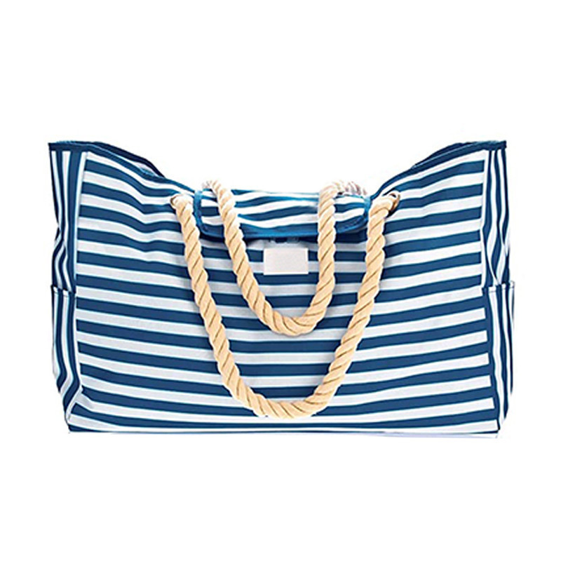 Portable Cloth Rope Cotton Outdoors Handbag Stripe Canvas Beach Bag Wholesale
