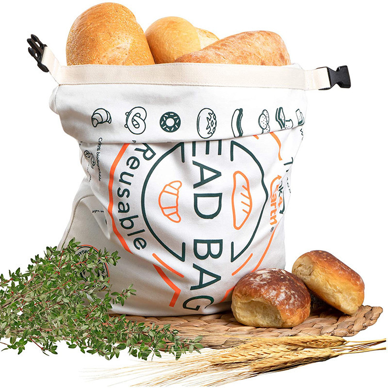 Printed Logo Reusable Cotton Bread Bag For Christmas Halloween Packing Food