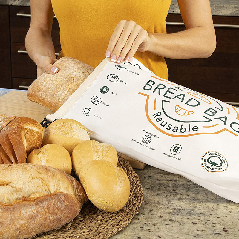 Printed Logo Reusable Cotton Bread Bag For Christmas Halloween Packing Food