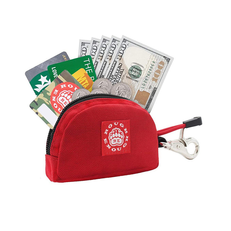 Wholesale Card Coin Key Pouch Bag Zipper Polyest Bag with Buckle Logo Customized