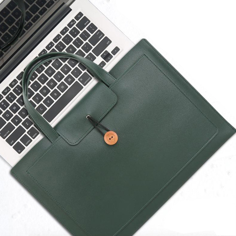 Custom Plain PU Leather Computer Tote Bag Document Pocket for Women