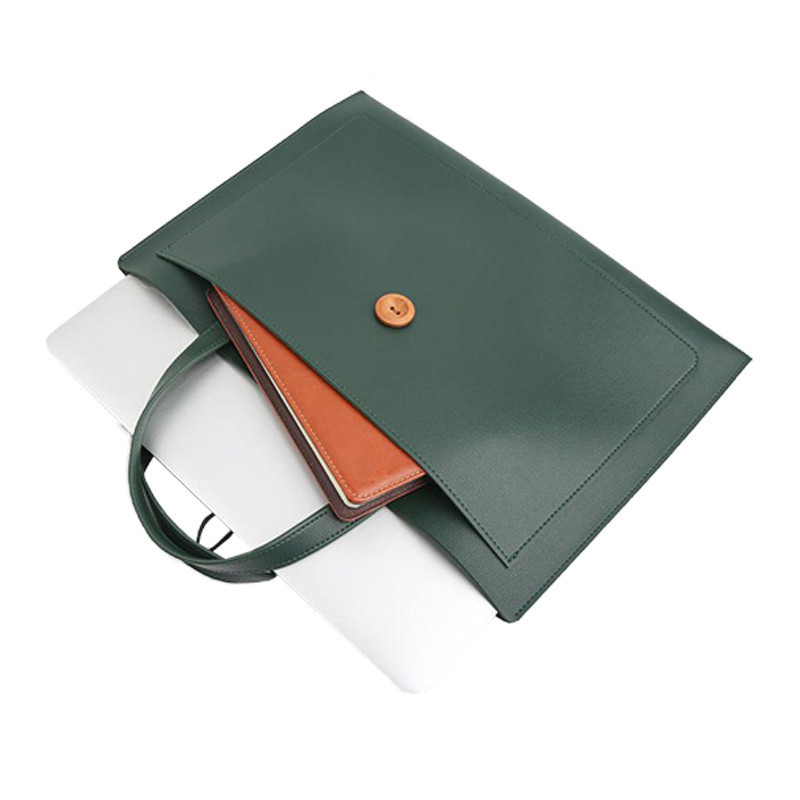 Custom Plain PU Leather Computer Tote Bag Document Pocket for Women