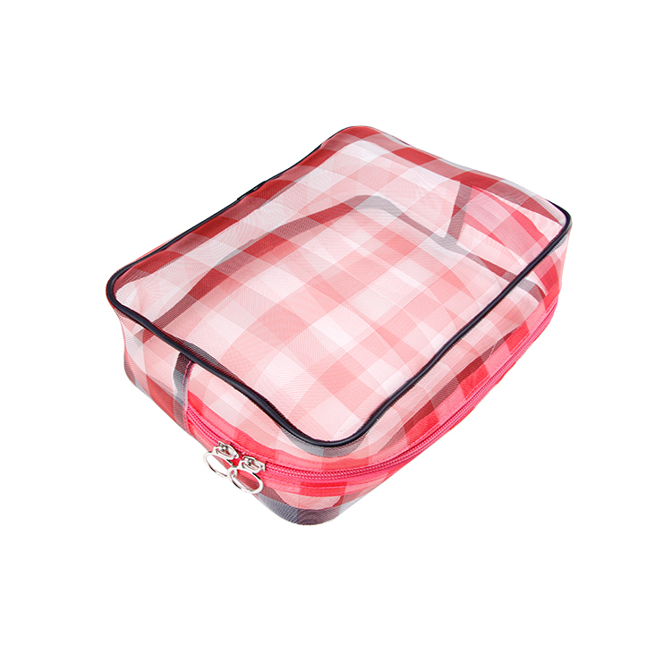 Big red nylon mesh travel makeup bag packing accessories zipper bag