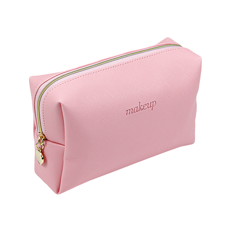 Custom pink pu leather makeup cosmetic bag zipper bag