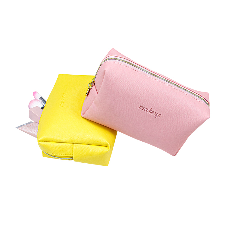 Custom pink pu leather makeup cosmetic bag zipper bag