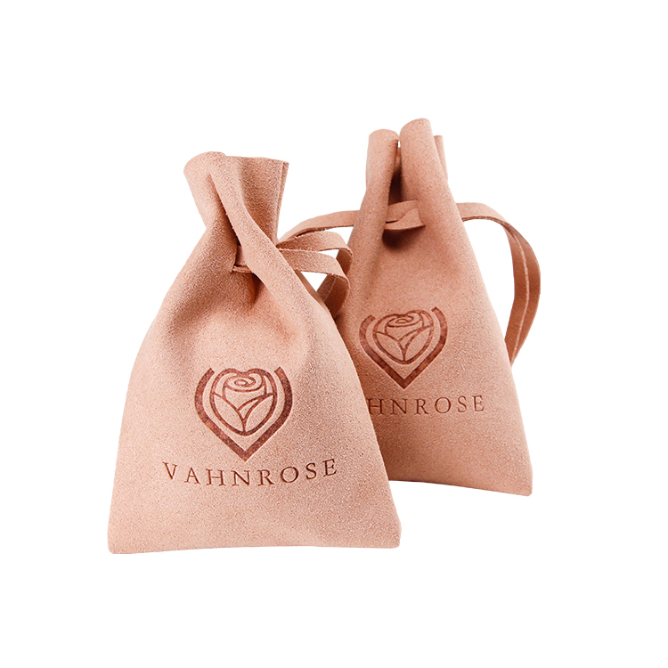 Custom embossing logo jewelry pouch suede drawstring bag