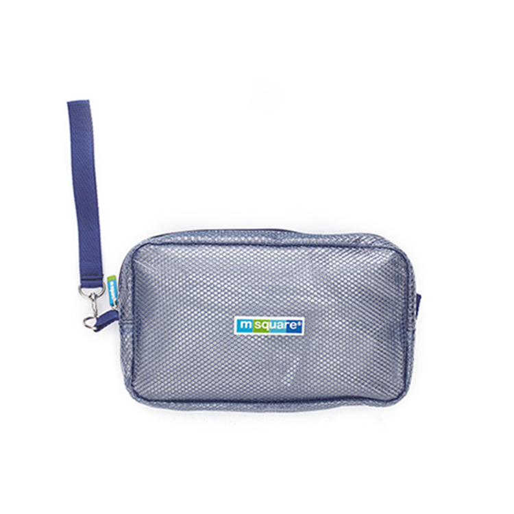 Custom wholesale zipper PVC mesh makeup bag wash bag handle