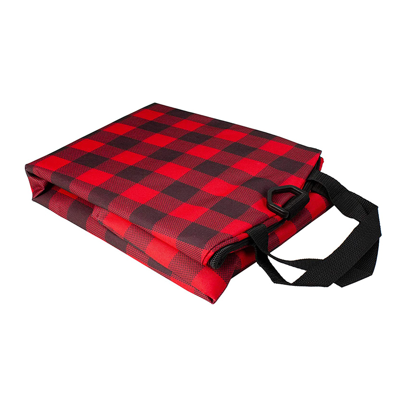 Custom zipper red buffalo plaid polyester christmas tree bag with handles