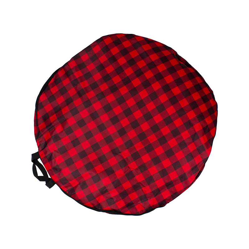 Custom zipper red buffalo plaid polyester christmas tree bag with handles