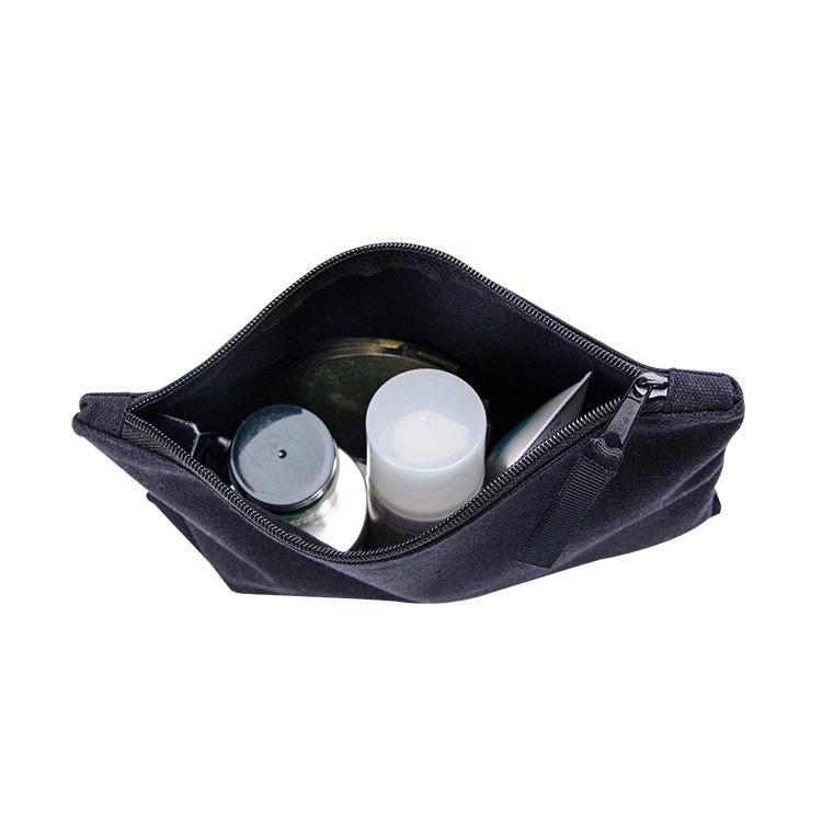 Custom zipper black canvas cosmetic toiletry bag makeup brush bag