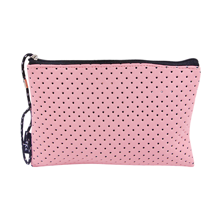 Custom girls pink makeup bag lipstick brush zipper cosmetic bag with handle