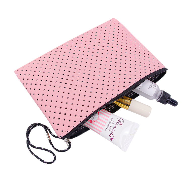 Custom girls pink makeup bag lipstick brush zipper cosmetic bag with handle