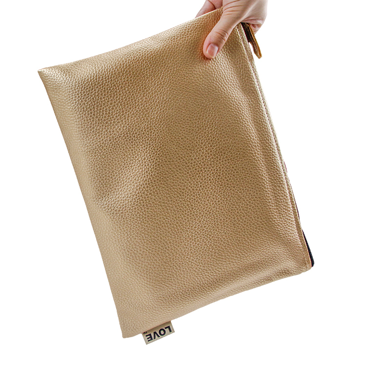 Wholesale clutch zipper gold leather PU bag brush cosmetic travel makeup bag