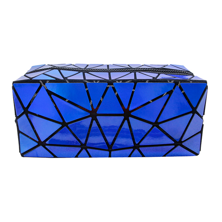 Blue Holographic Geometric Toiletry Case Cosmetic Makeup brush bag