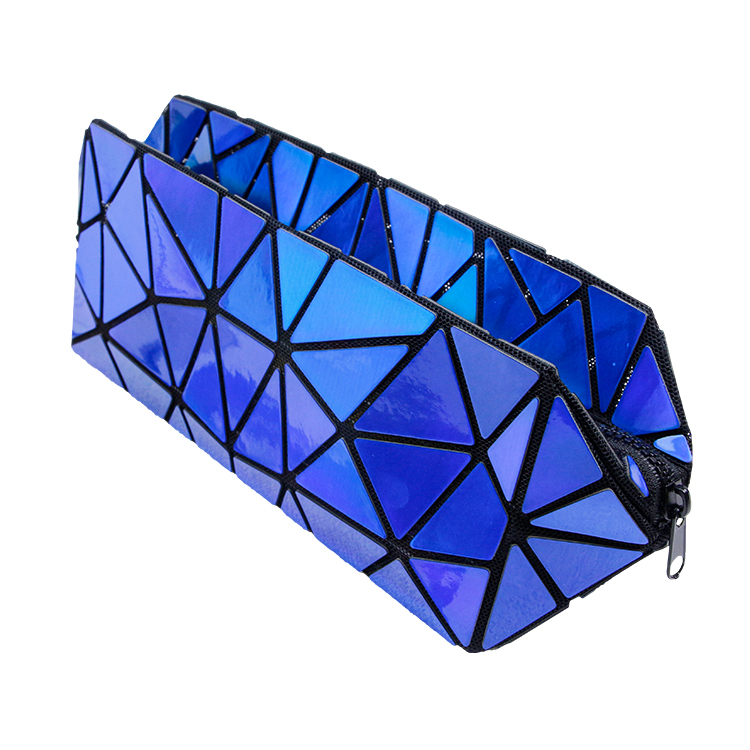 Blue Holographic Geometric Toiletry Case Cosmetic Makeup brush bag