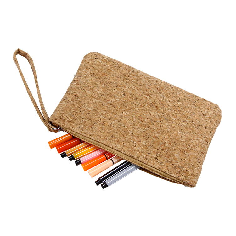 Custom size eco friendly cork zipper bag storage phone gift coin card pouch with handle