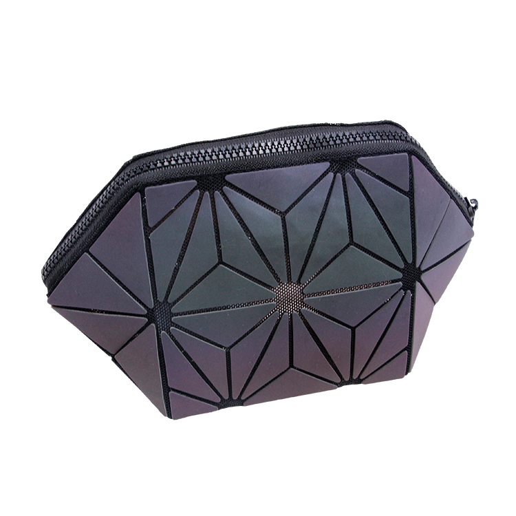 Custom zipper reflective cosmetic toiletry case geometric makeup bag