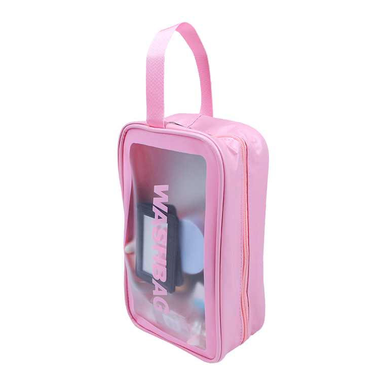 Custom pink pvc toiletry case makeup tote bag with pvc window