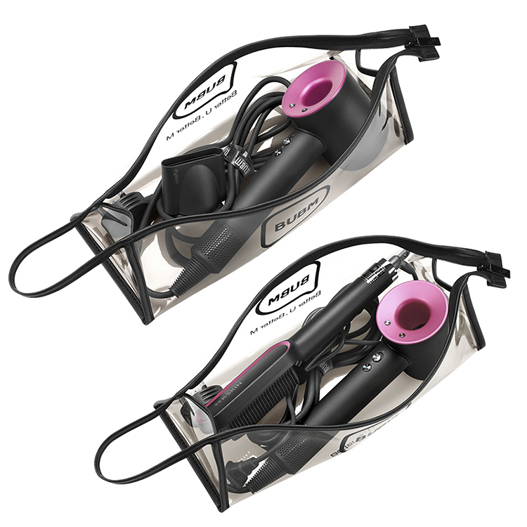 Hair dryer bag clear pvc zipper makeup bag with handle