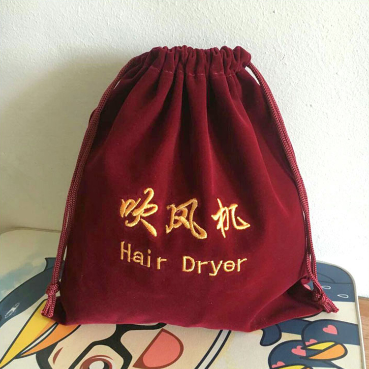 Custom velvet drawstring hair dryer bag gift dust bag