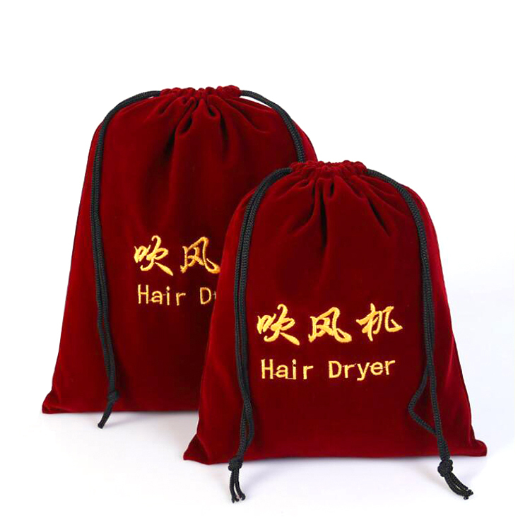 Custom velvet drawstring hair dryer bag gift dust bag