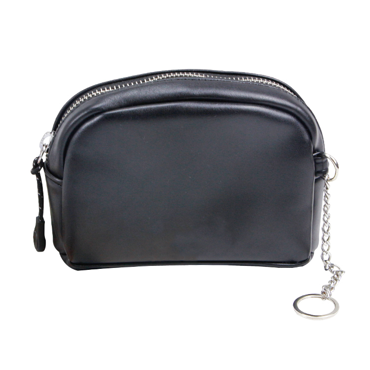 Black PU leather pouch zipper bag