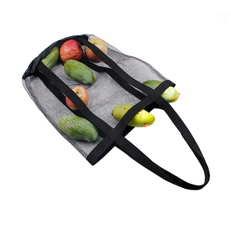 Custom black large summer beach storage toy shopping mesh tote bag market fruit bag handle