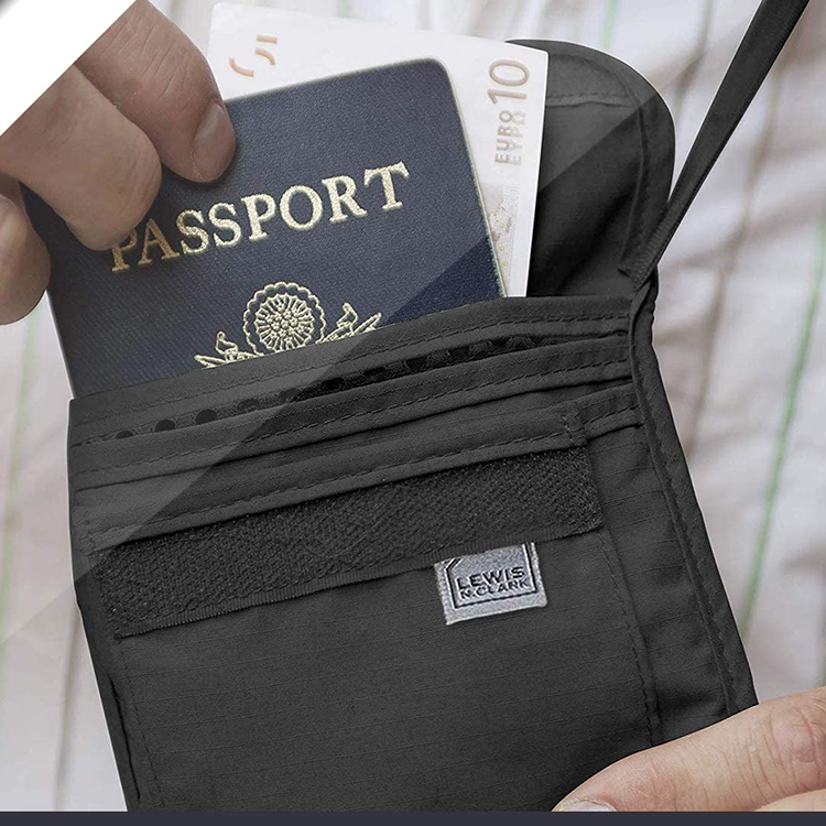 Custom nylon passport bag zipper pockets packing cards coin phone bag