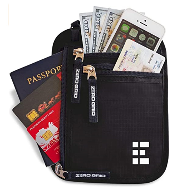 Custom black nylon coin zipper bag packing passport pouch