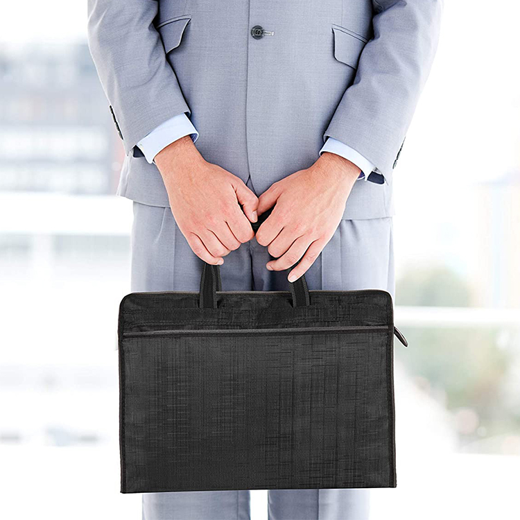 Black waterproof nylon zipper bag document men file travel bag with handle
