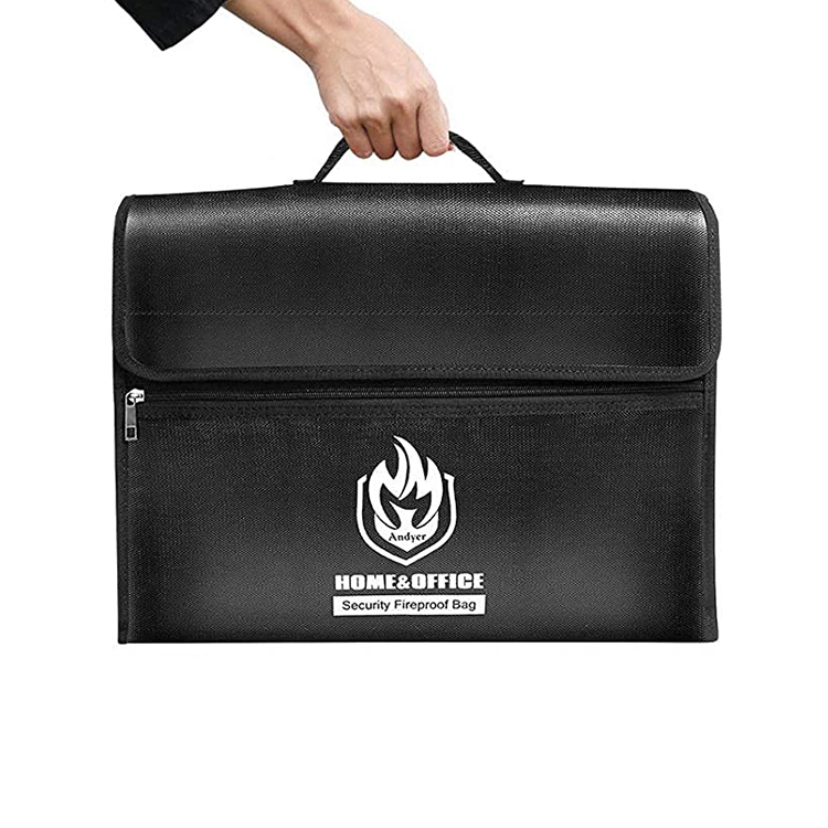 Custom black document fireproof bag travel shoulder bag with handle
