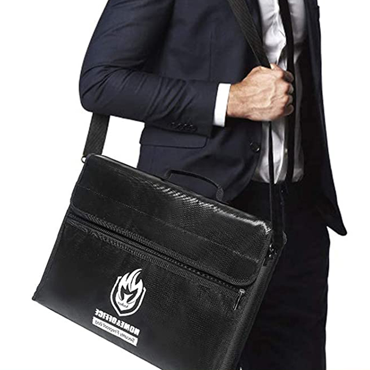Custom black document fireproof bag travel shoulder bag with handle